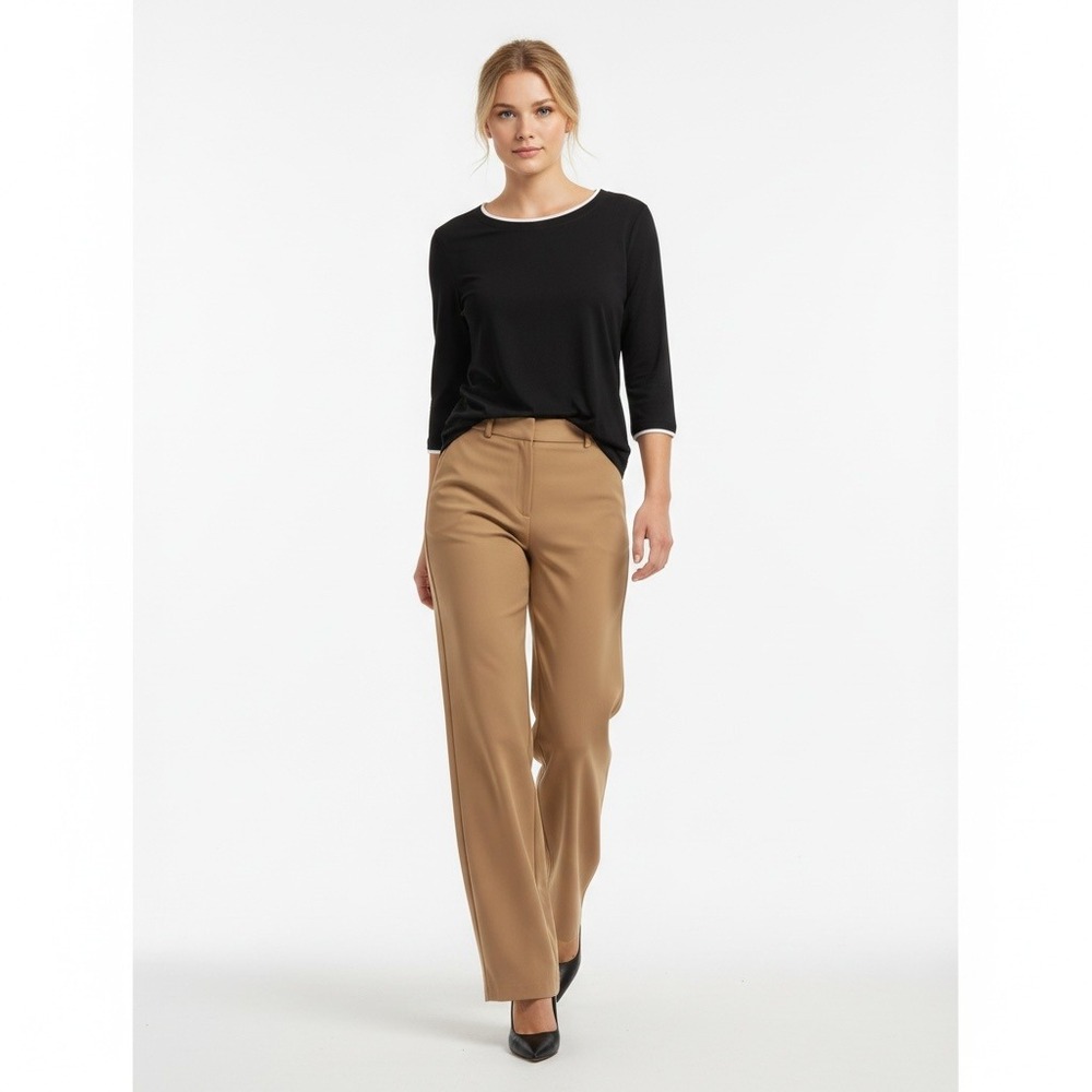 Matty Minimalist Quiet Luxury Women Black Ivory Trim 3/4 Sleeve Bamboo Rayon Top
